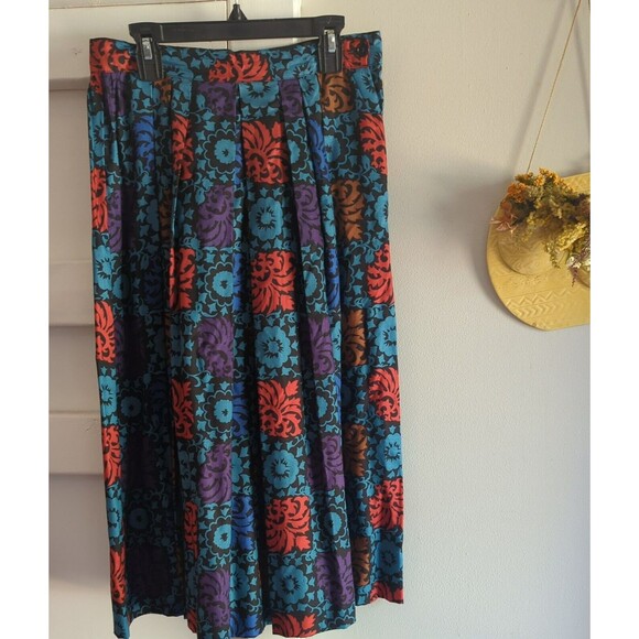 Vintage INTENTIONS Women's 8 Floral Midi Pleated Skirt 28" Dark Floral Print - Picture 2 of 13